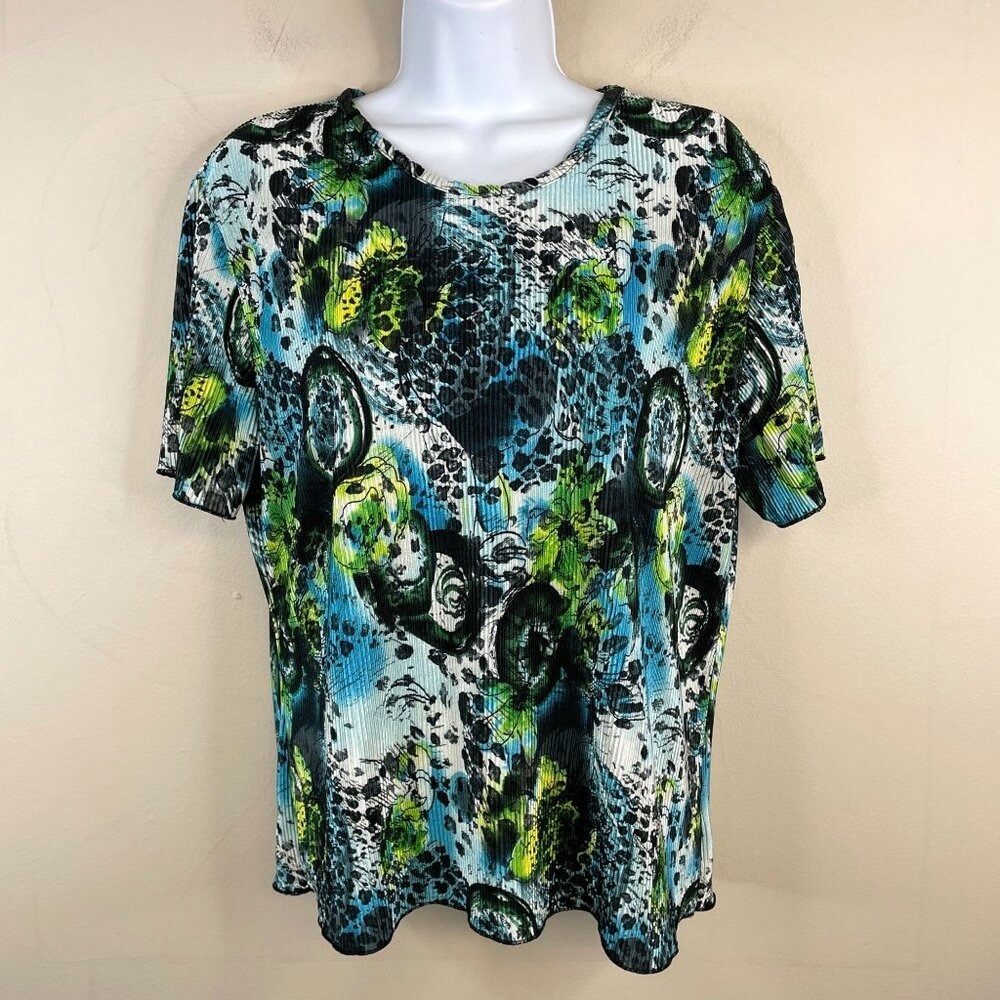 Vintage Y2K Art To Wear Abstract Top Women Large Silky Cheetah Floral Print